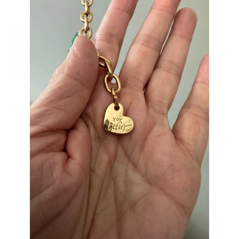 Betsey Johnson Gold Tone Charm Chain Belt with Red and Pink Accents